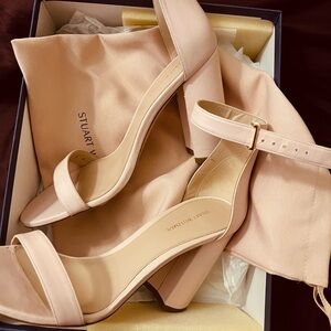 Stuart Weitzman Pale Pink Block Heel Ankle-Strap Sandals